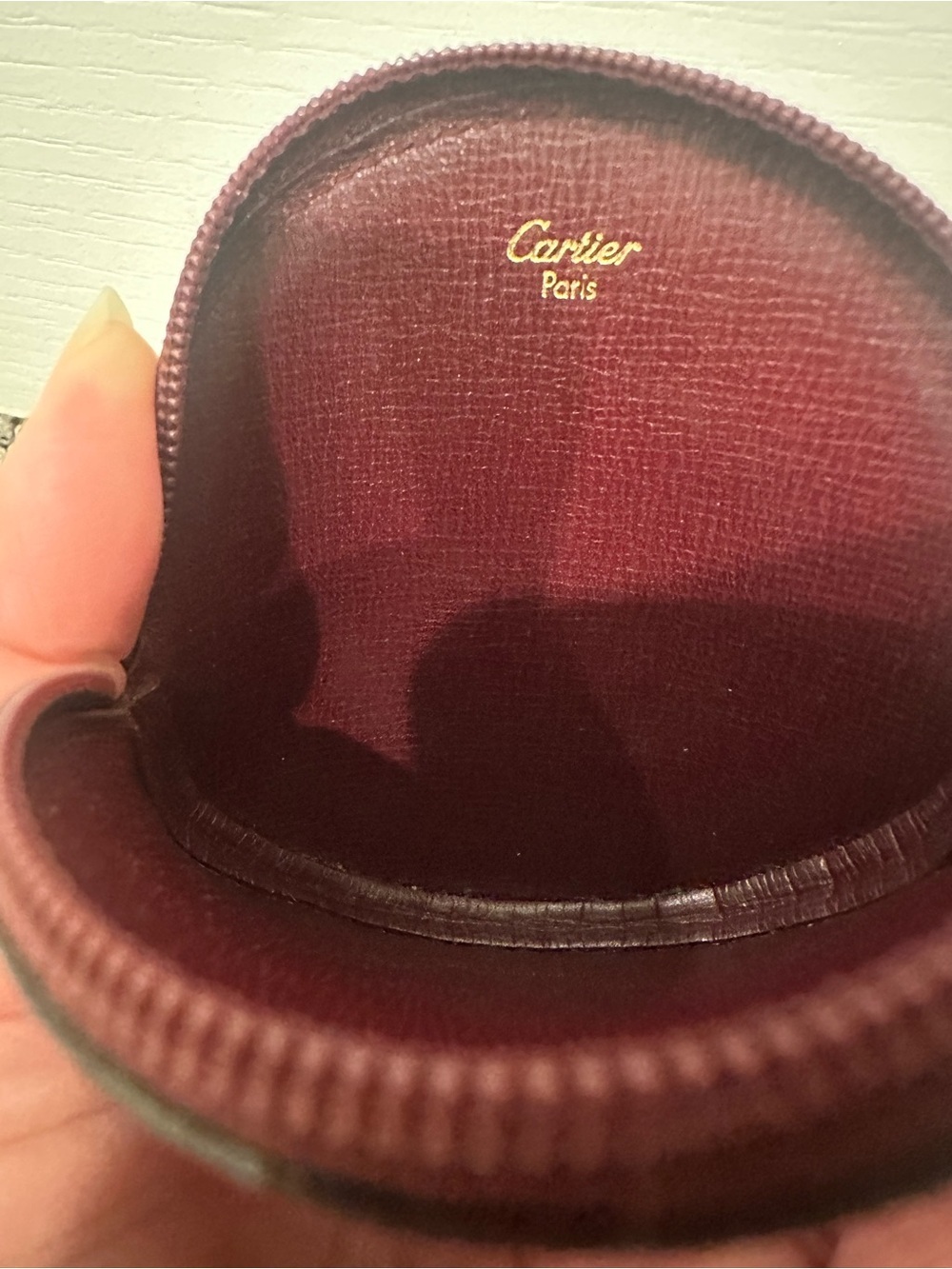 Cartier Burgundy Leather Coin Pouch with Embossed Logo - Picture 4 of 5